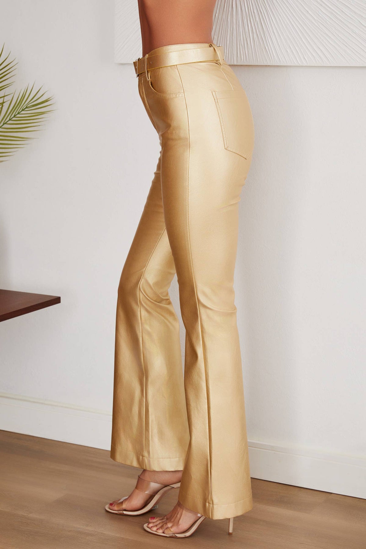 Gold Bell Bottom Pant with Belt