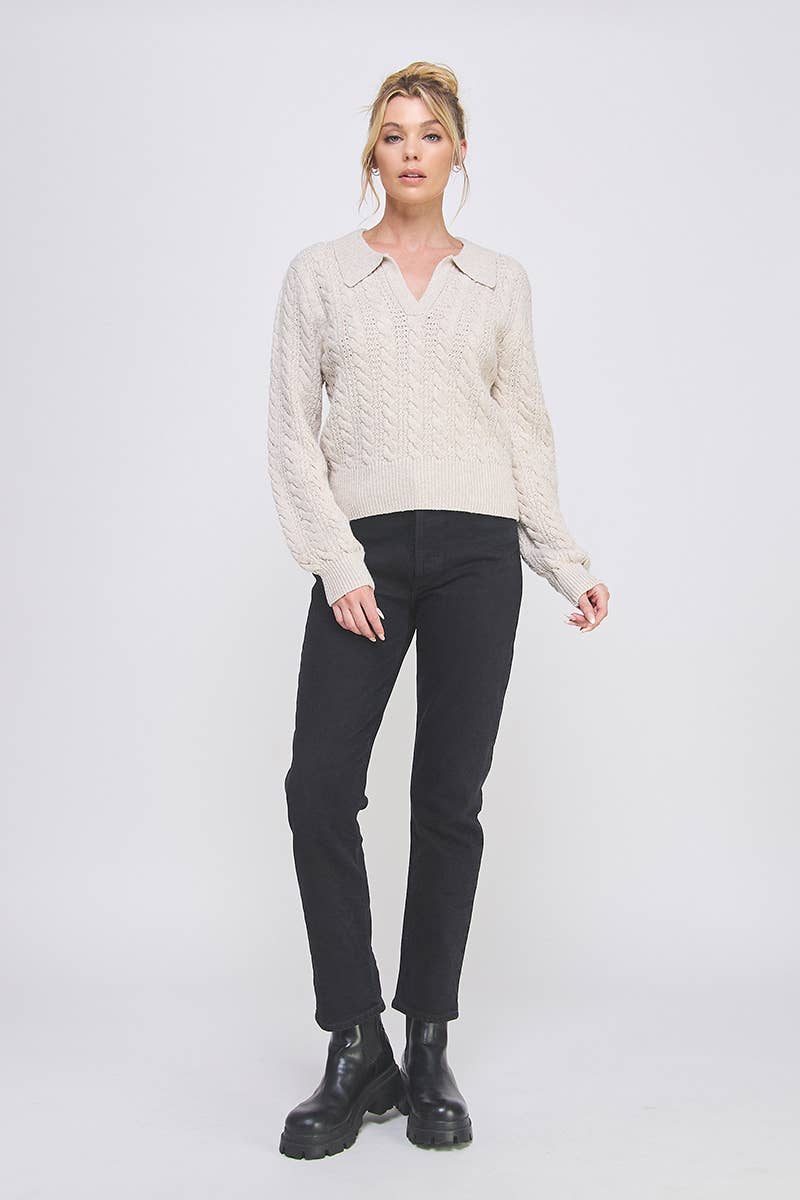 Allie Rose - Cable Knit Johnny Collar Pullover