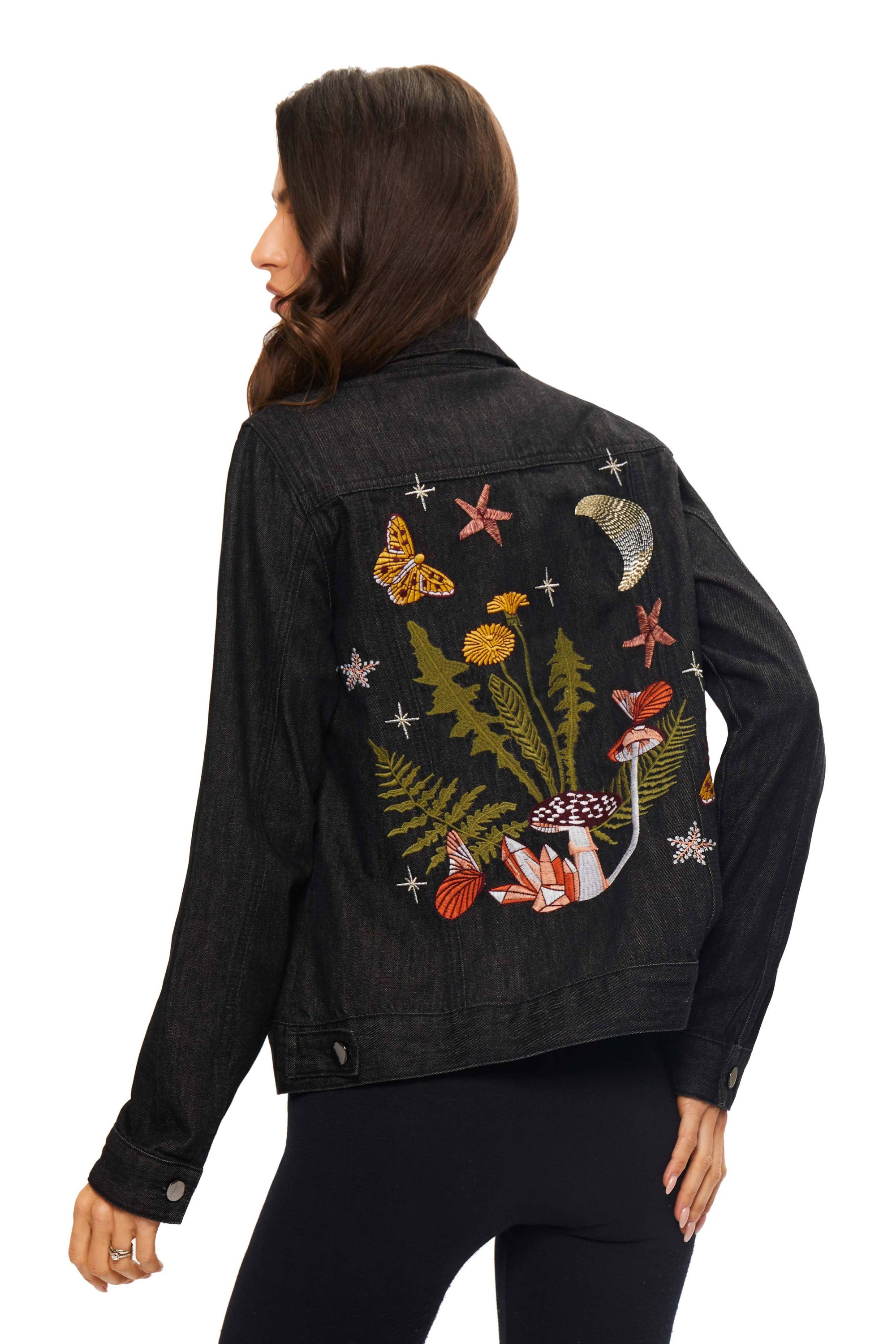 Mushroom Denim Embroidered Jacket