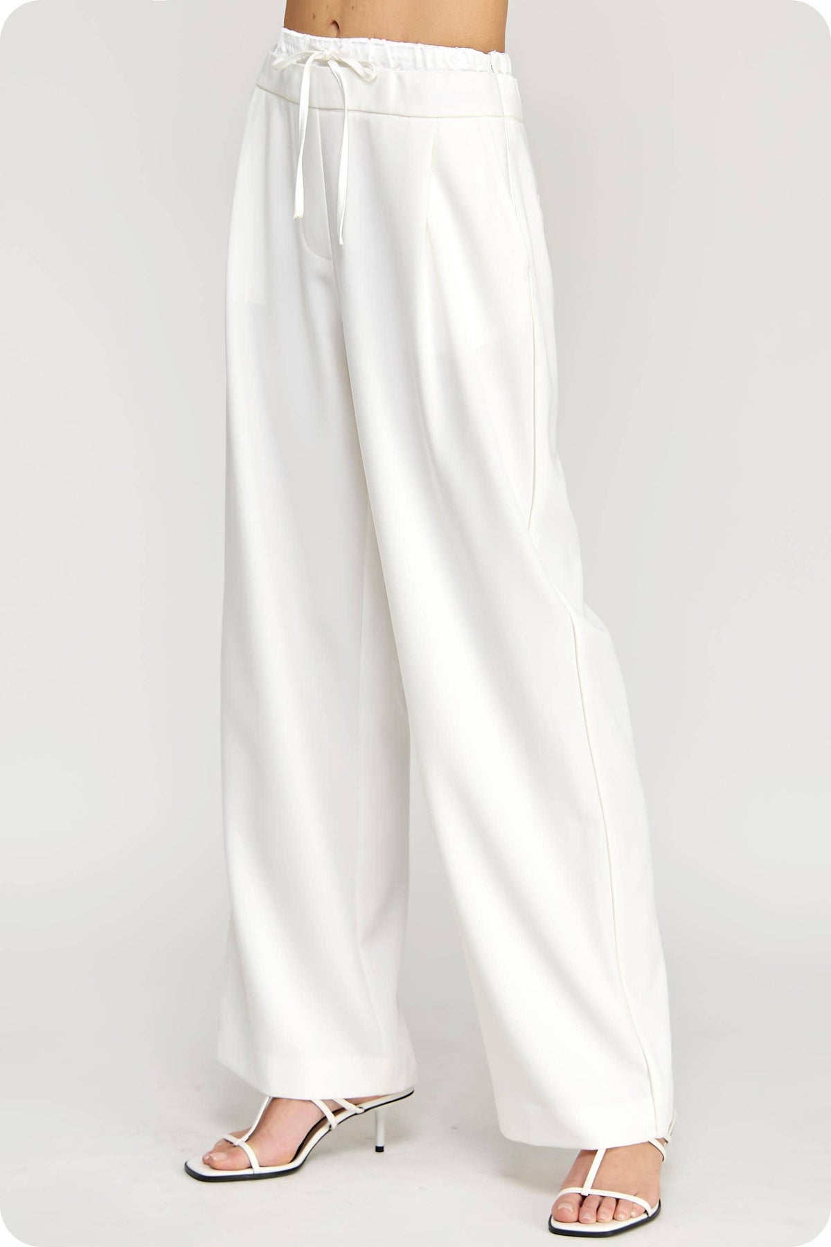 Satin Waistband Wide Leg Pants