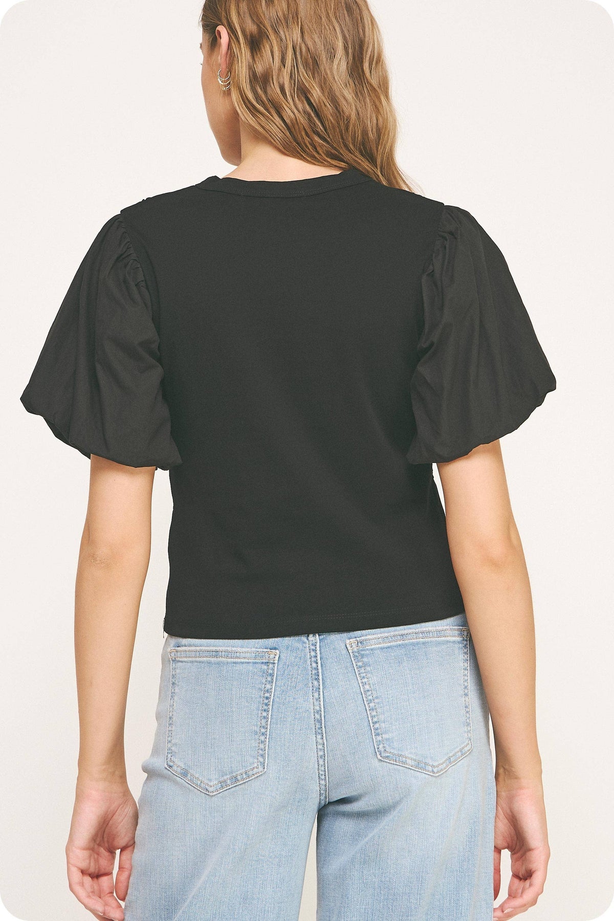 Flower Embossed Puff Sleeve Tee Top