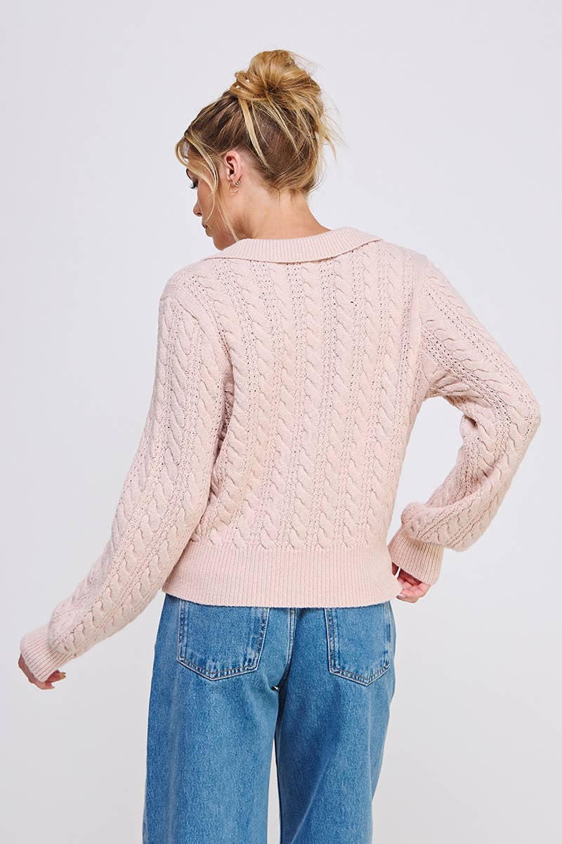 Allie Rose - Cable Knit Johnny Collar Pullover