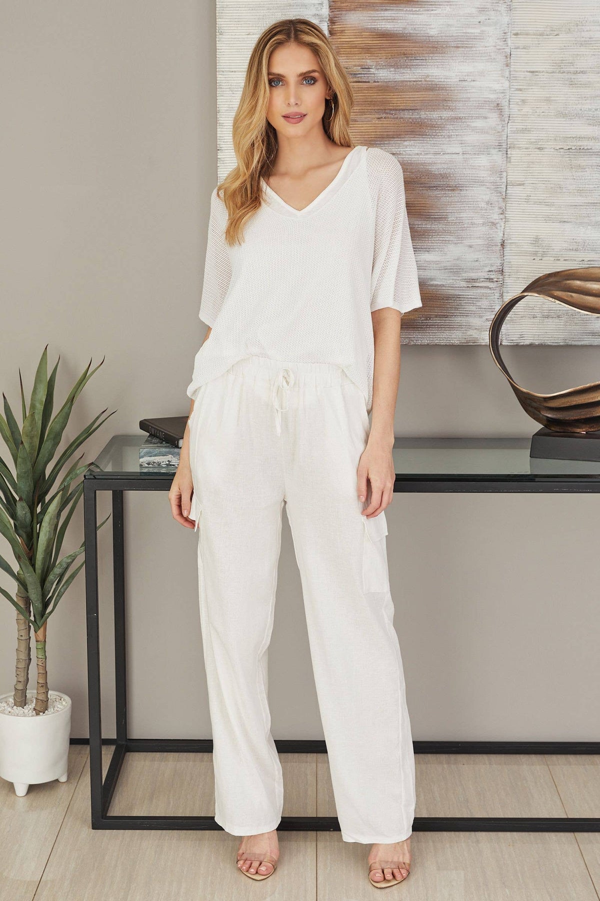 VENTI6 -LINEN PANTS WITH CARGO POCKET