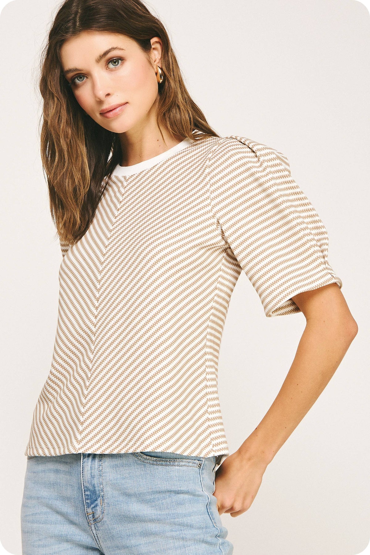 Herringbone Striped Knit Tee Top