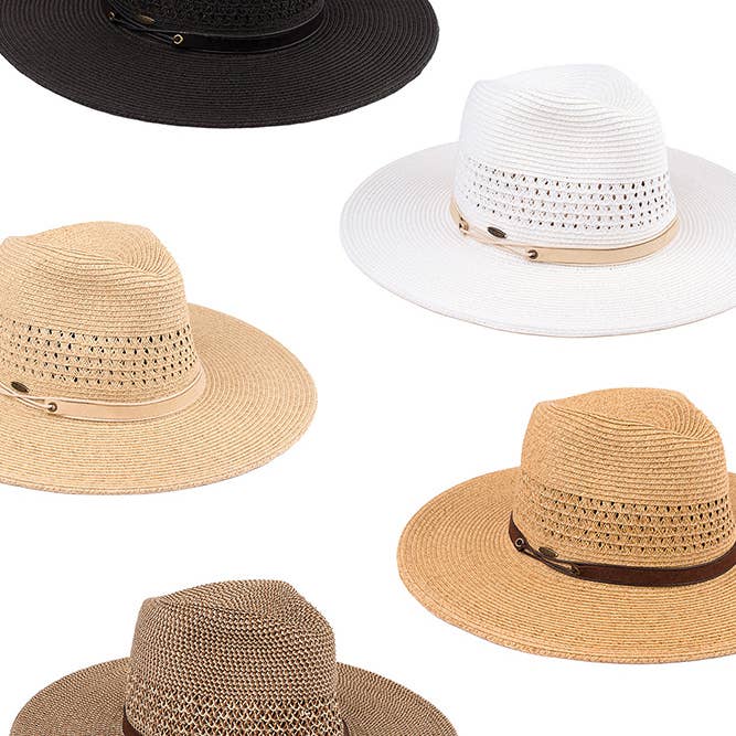 Faux Leather String Straw Panama Hat
