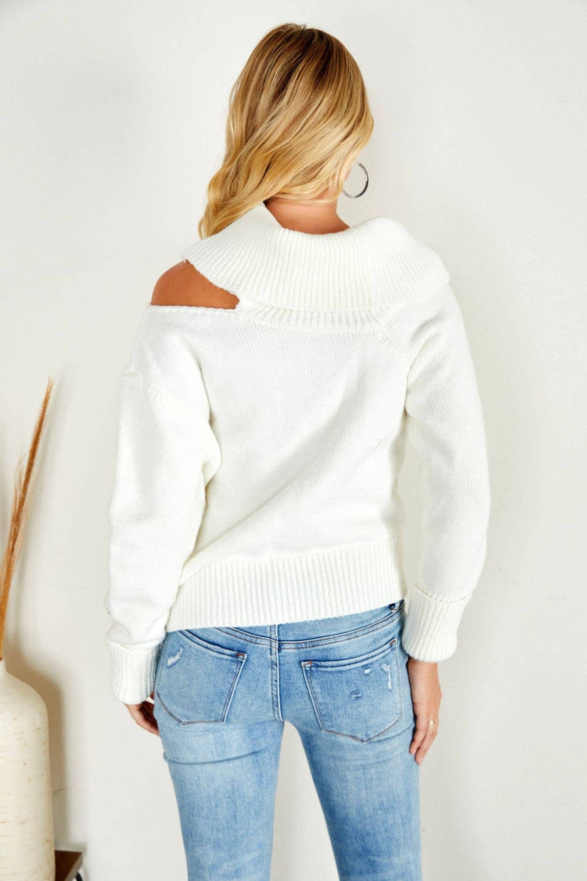SOLID OFF SHOULDER LONG SLEEVE SWEATER KNIT TOP