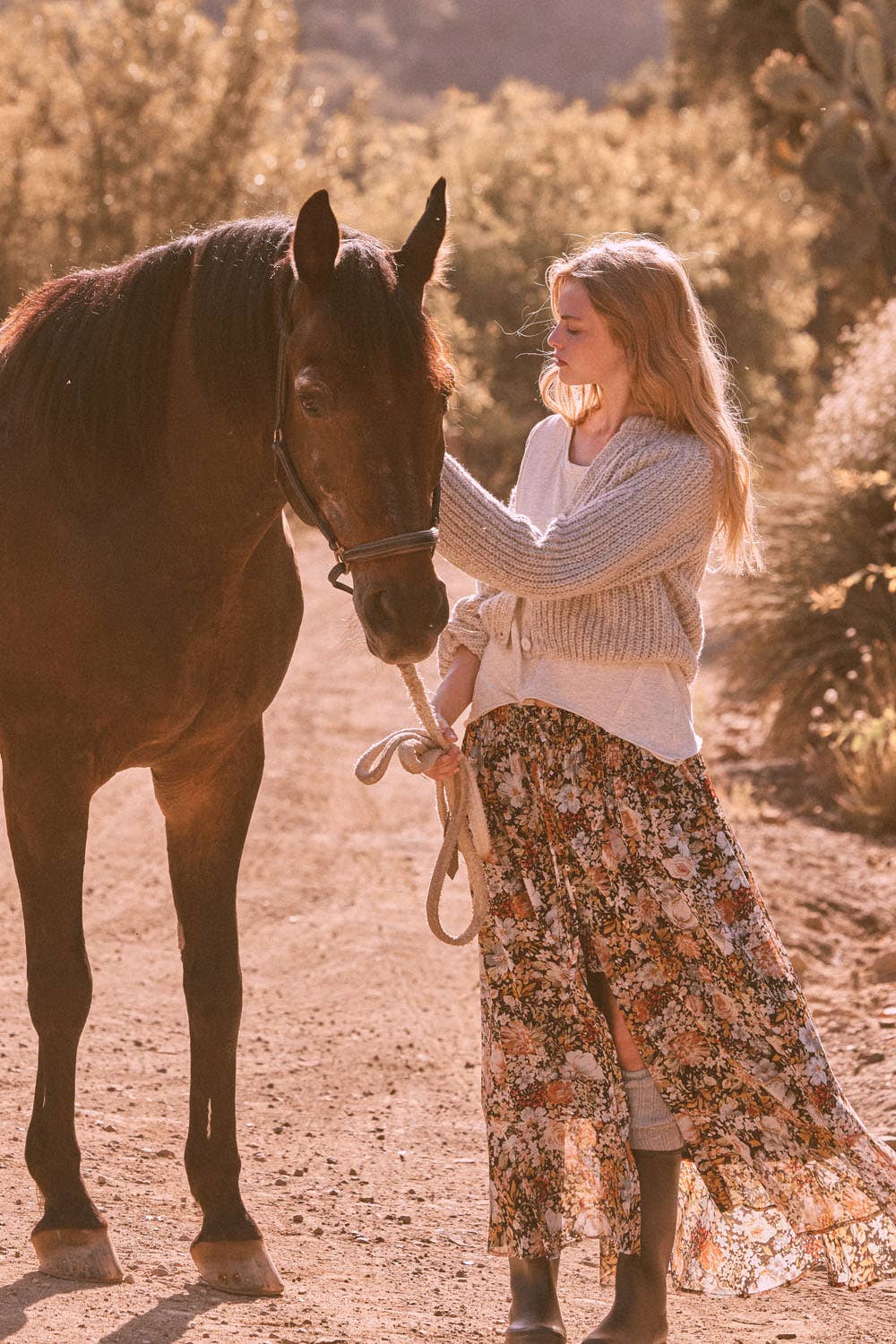 Floral Front Slit Woven Maxi Skirt