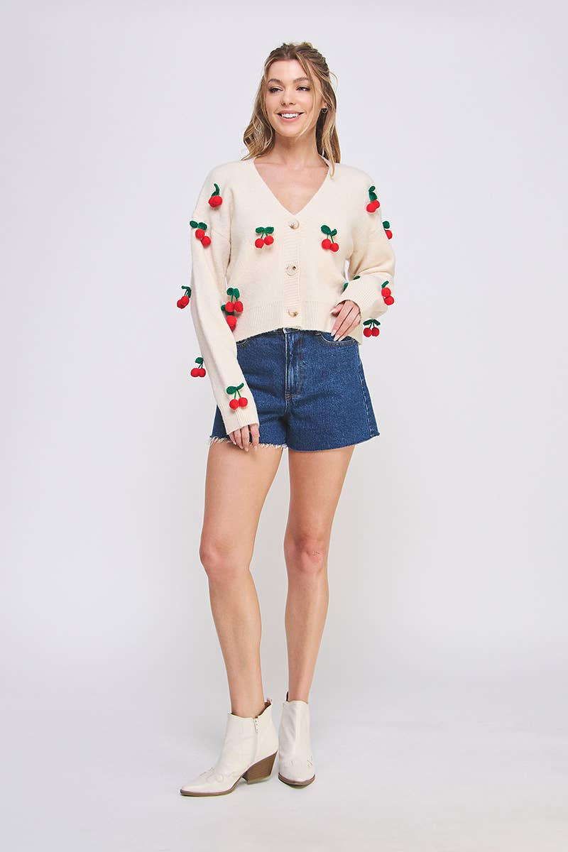 Allie Rose - 3D Cherry Button Front Cardigan
