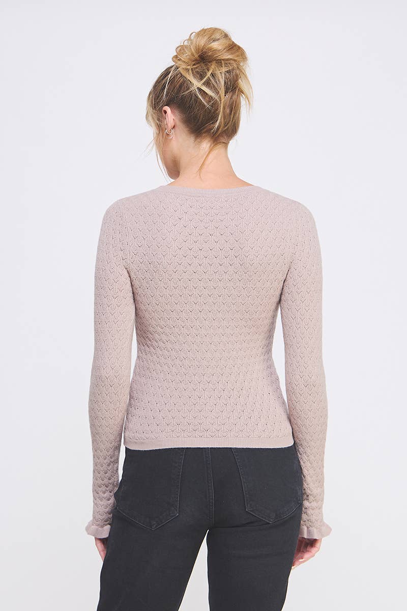 Allie Rose - Pointelle Knit Top with Ruffle Sleeve