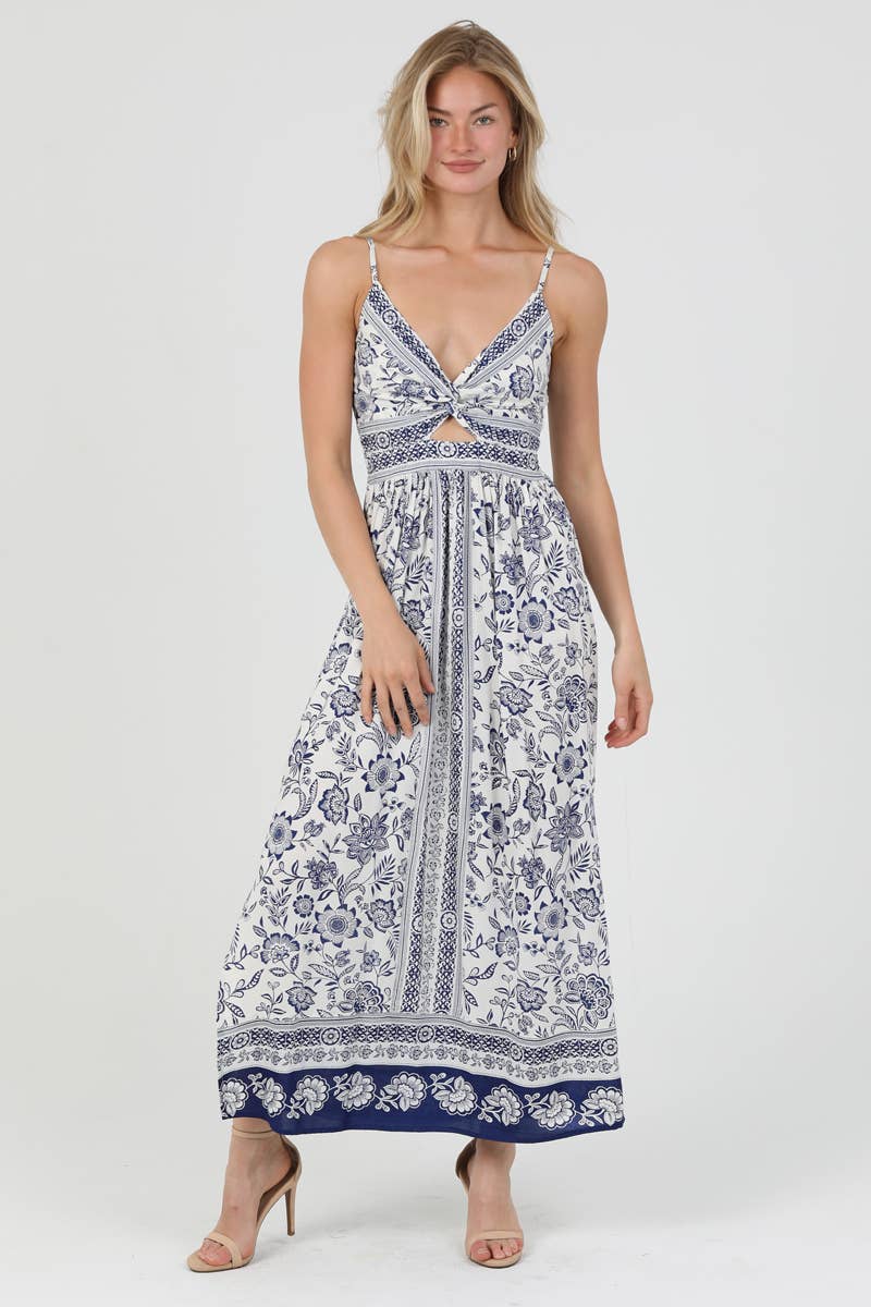 BLUE ANGIE PRINTED MAXI  DRESS WITH CUTOUT