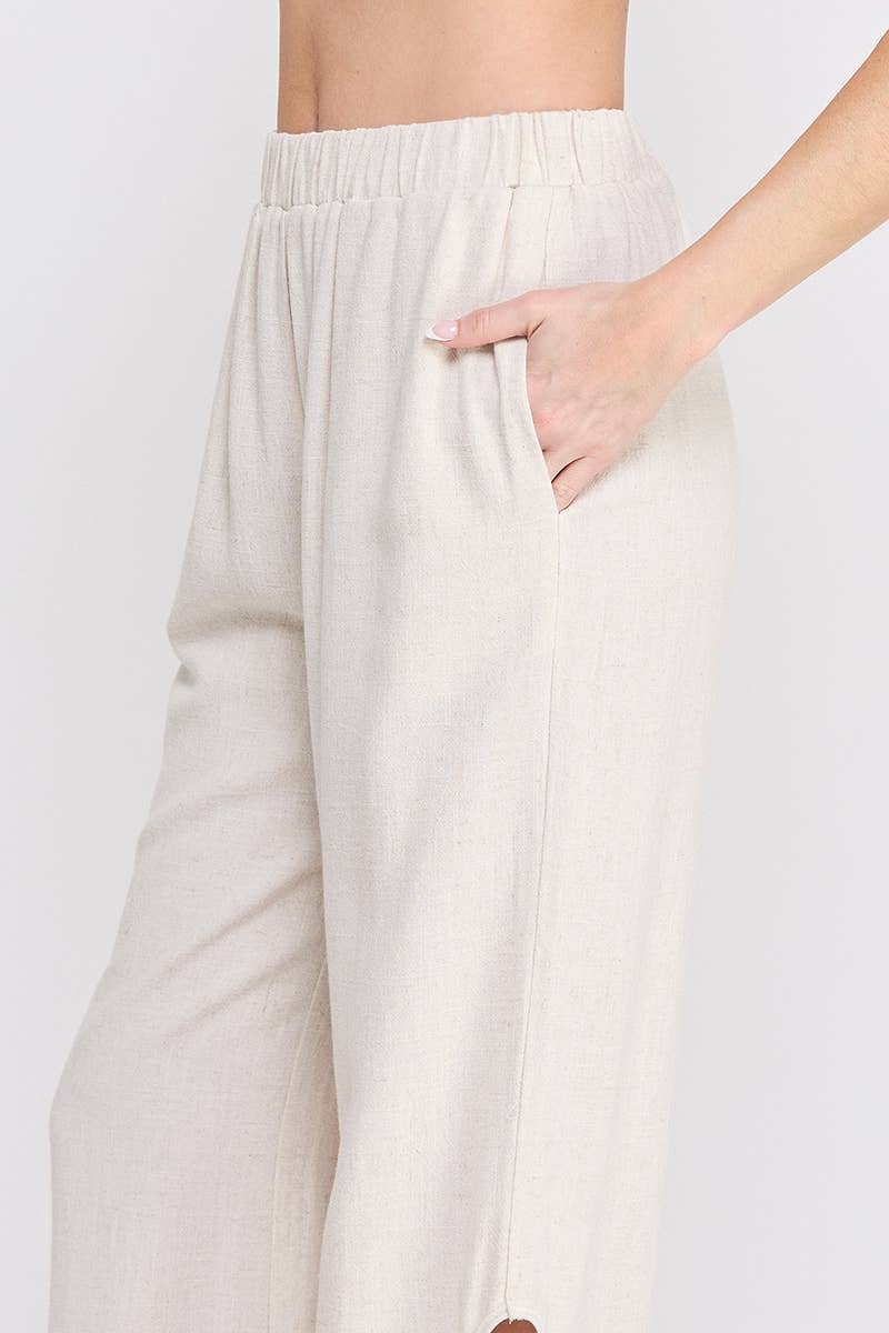 Allie Rose - Soft Linen Elastic Waist Embroidered Pants