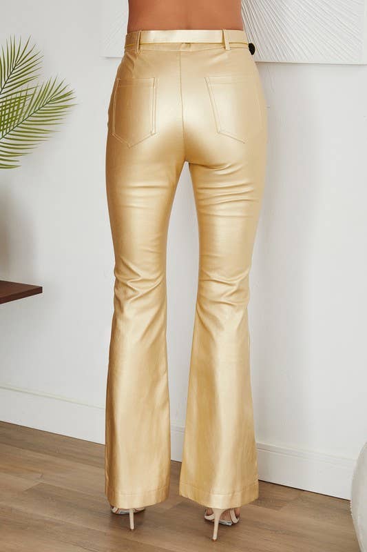 Gold Bell Bottom Pant with Belt