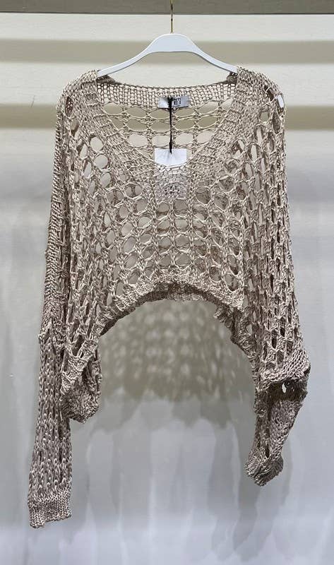 VENTI6 - OPEN CROCHET CROP PULLOVER TUNIC