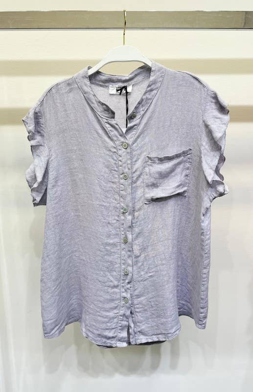 VENTI6 - SHORT SLEEVE CHEST POCKET BUTTON DOWN LINEN TOP (8093)