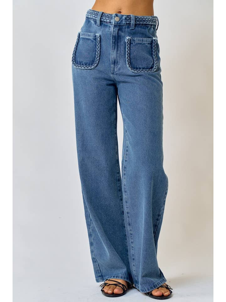  STRAIGHT FRONT TWO POCKET LEG LONG DENIM PANTS