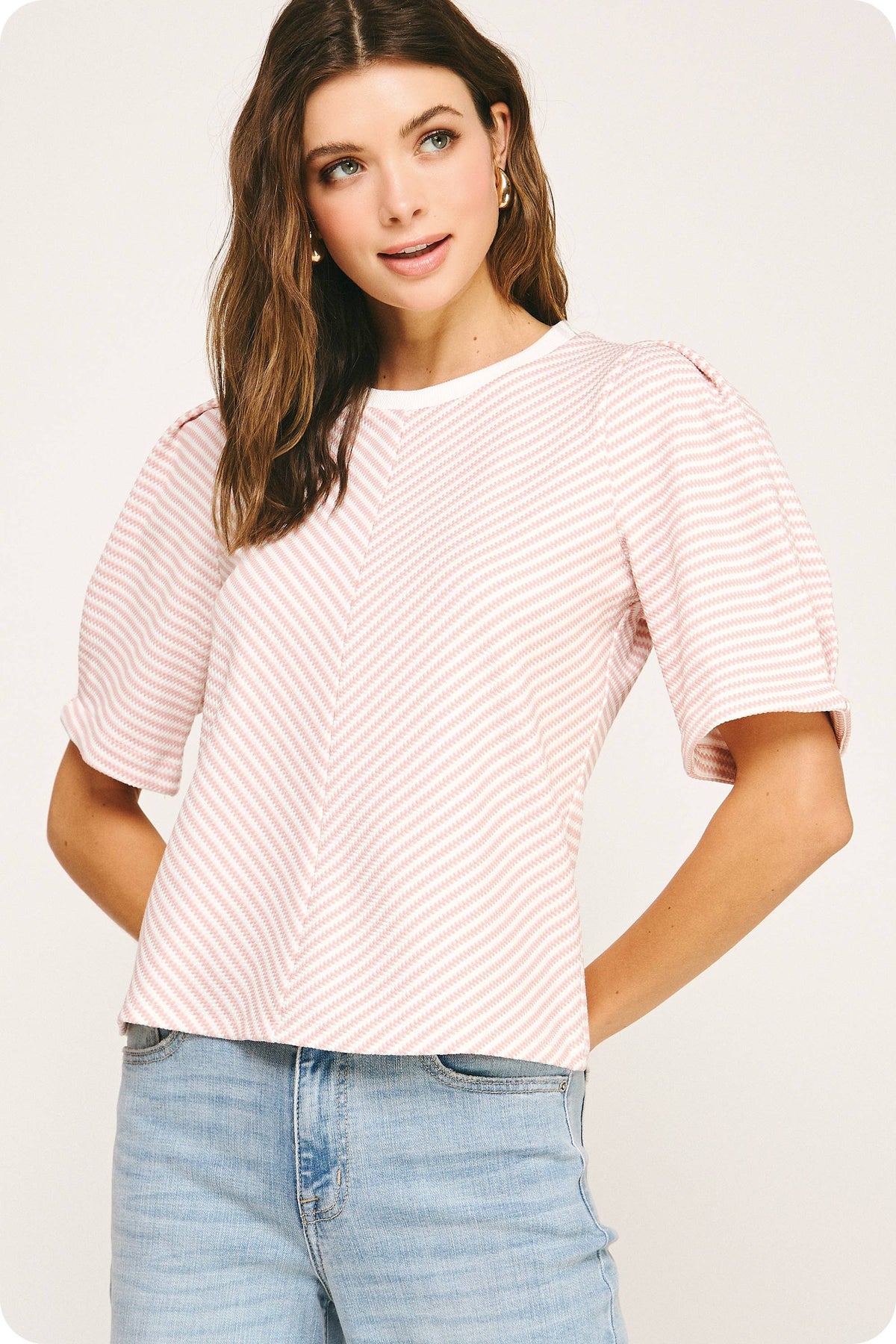 Herringbone Striped Knit Tee Top