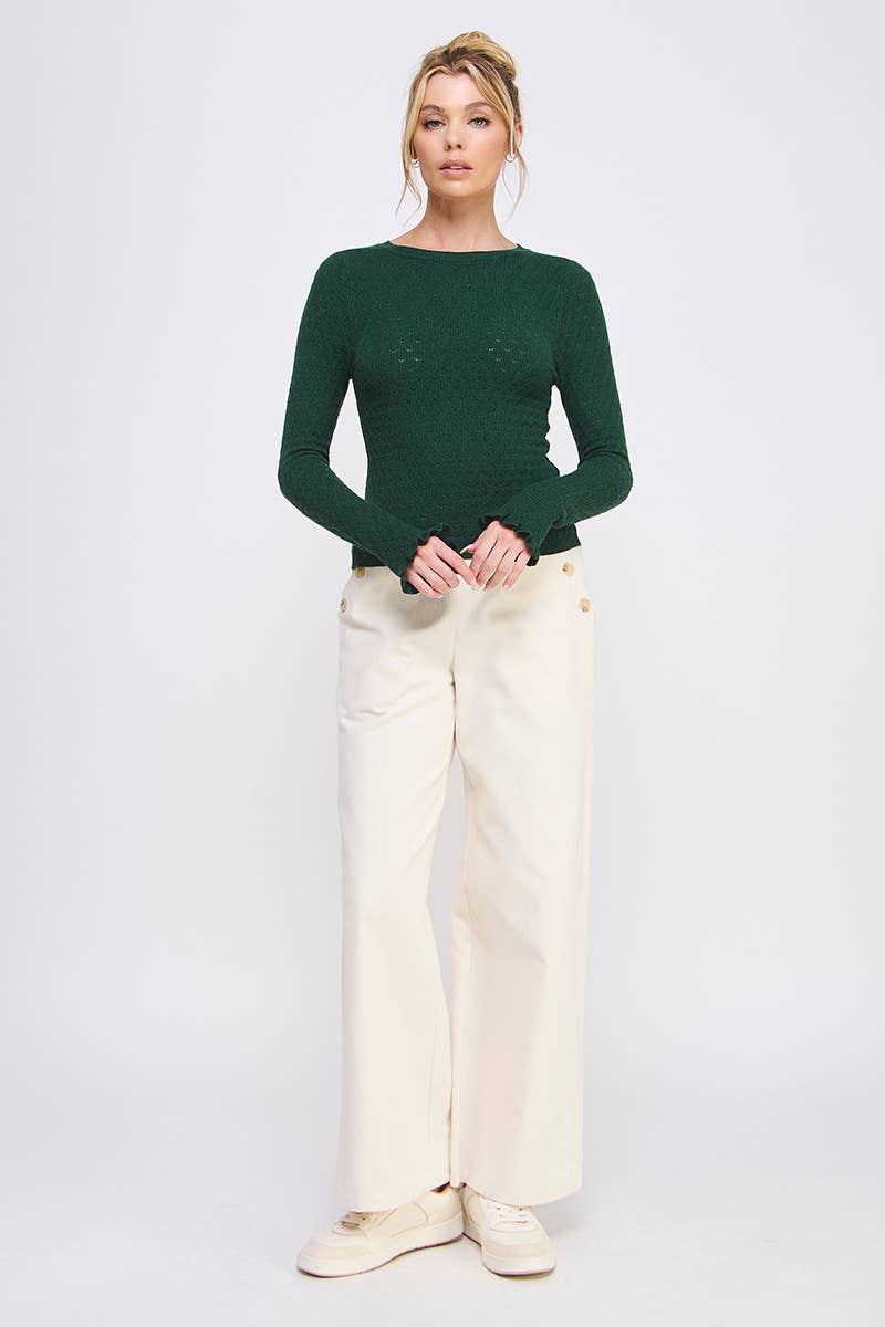 Allie Rose - Pointelle Knit Top with Ruffle Sleeve