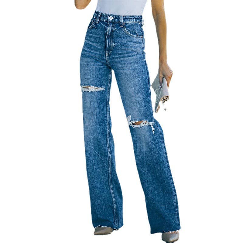 Ladies Ripped Washed Jeans Denim Pants