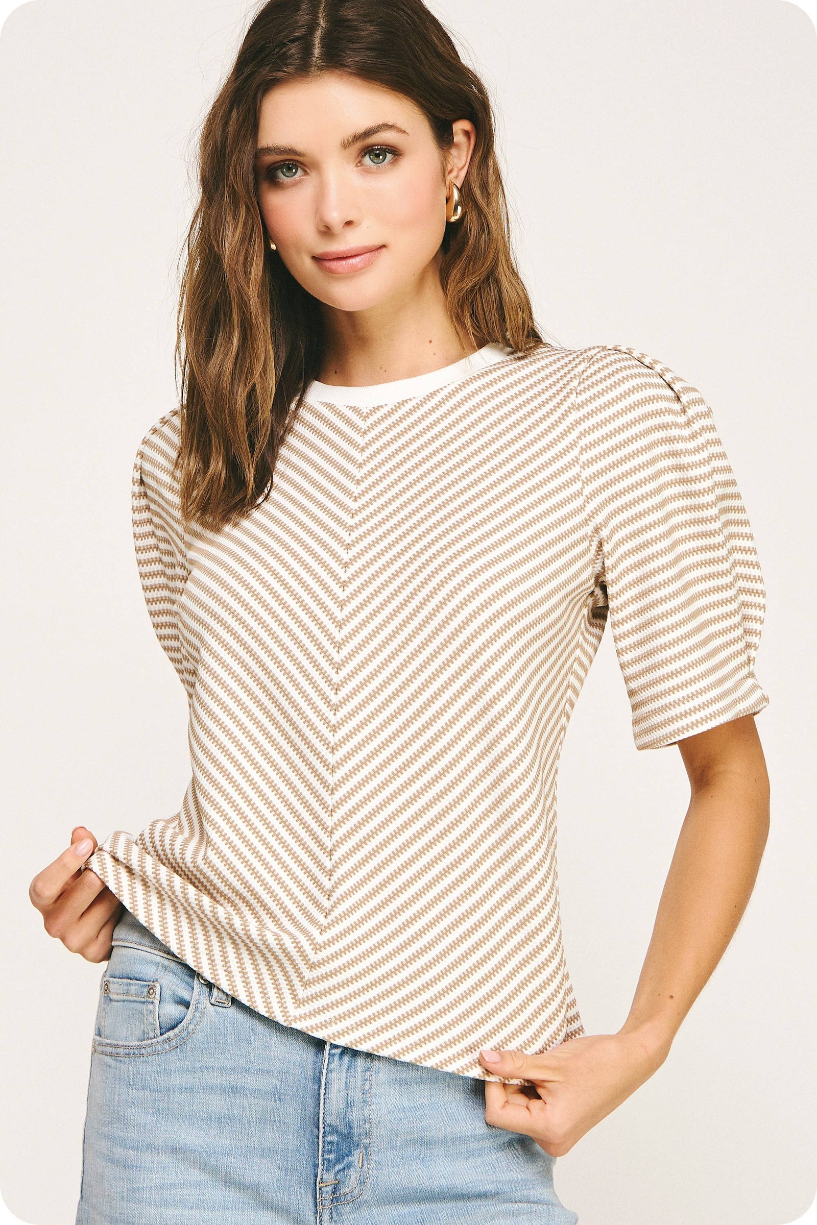 Herringbone Striped Knit Tee Top