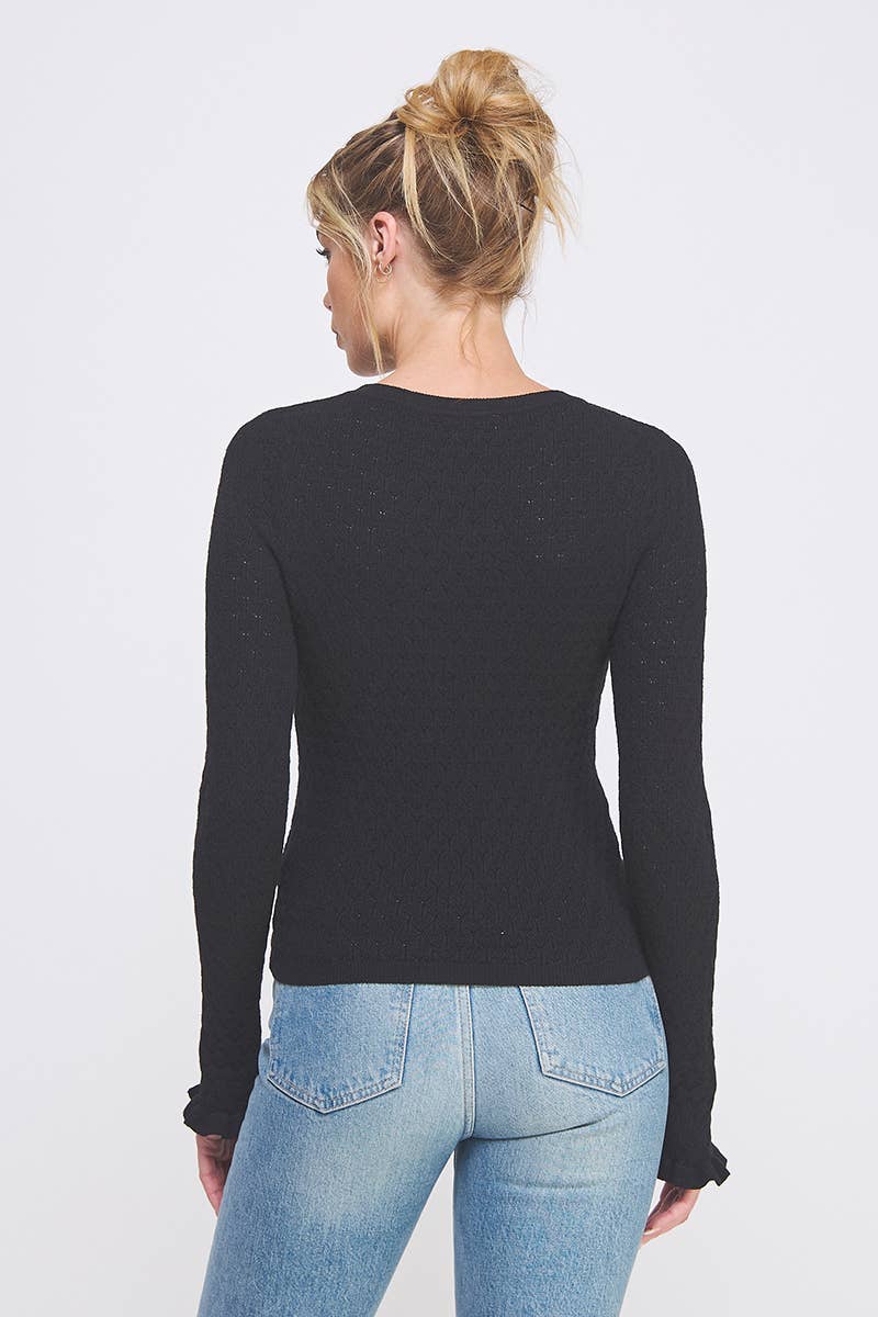 Allie Rose - Pointelle Knit Top with Ruffle Sleeve