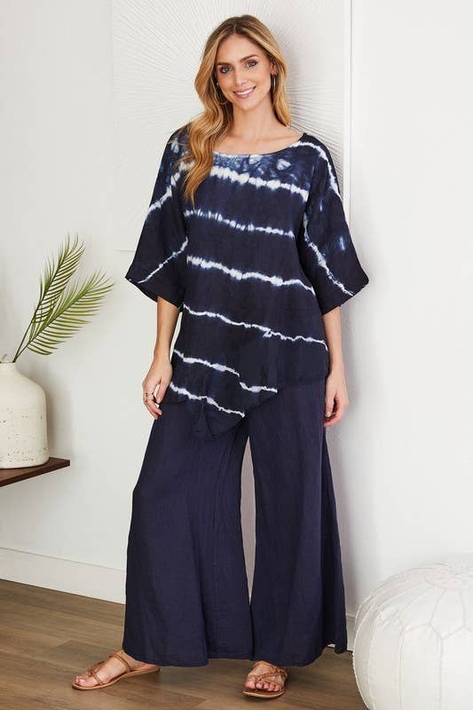 VENTI6 - ELASTIC SMOCKED WAIST LINEN WIDE LEG PANT