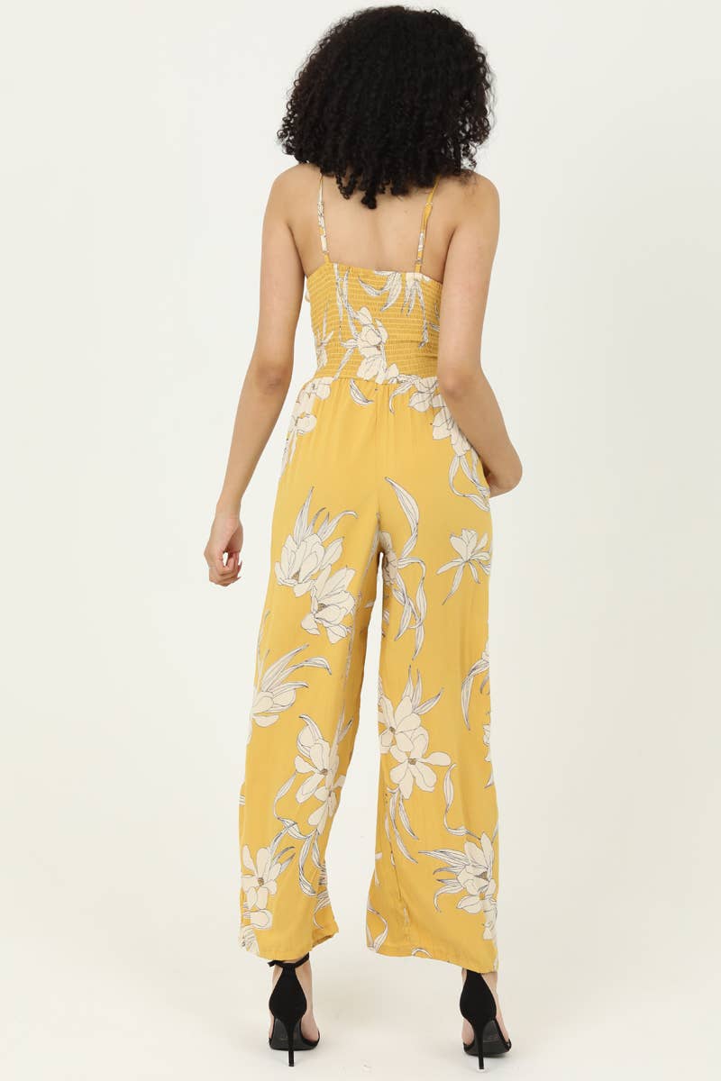 ANGIE  V NECK TWIST FRONT WIDE LEG JUMPSUIT