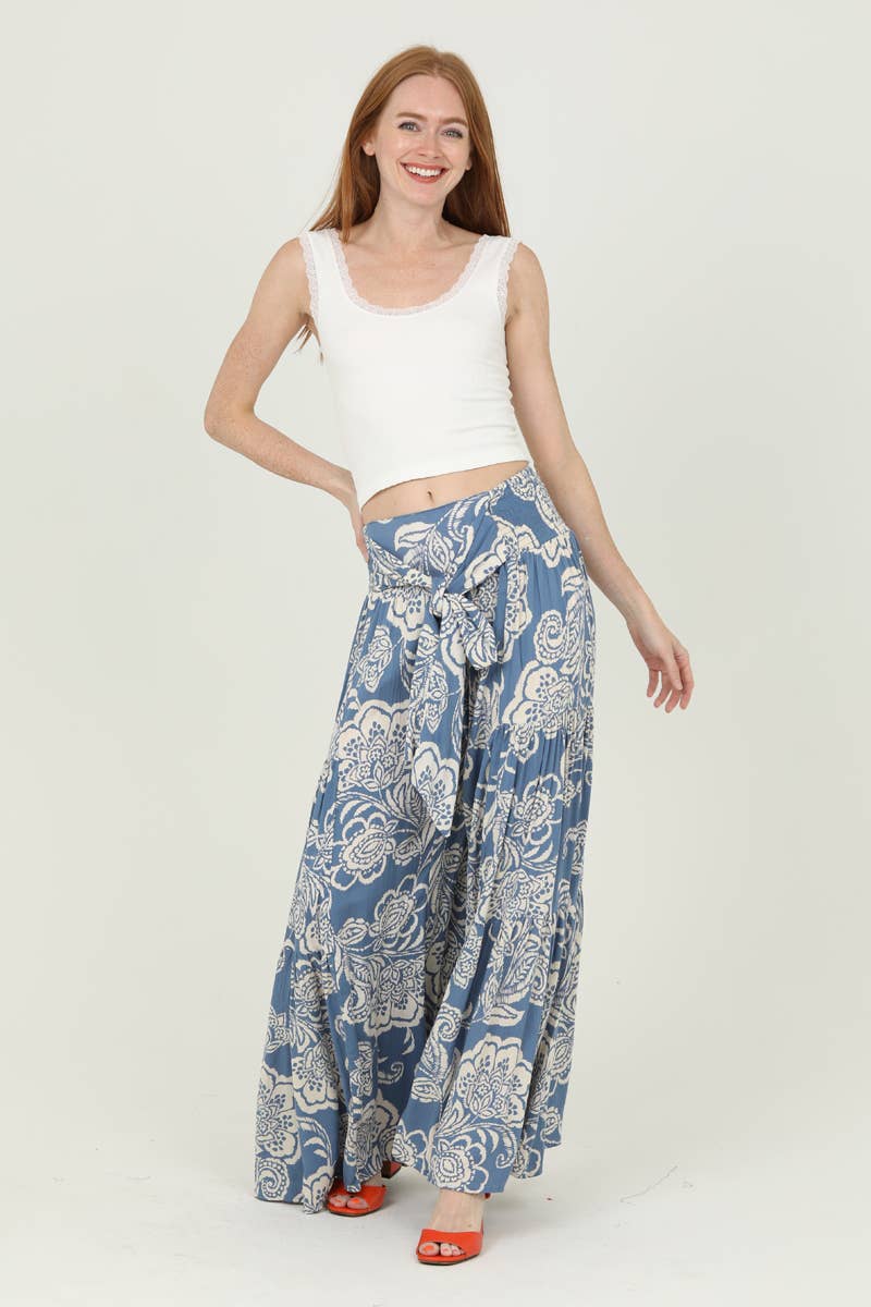ANGIE BLUE WIDE LEG PANTS WITH TIE WAIST