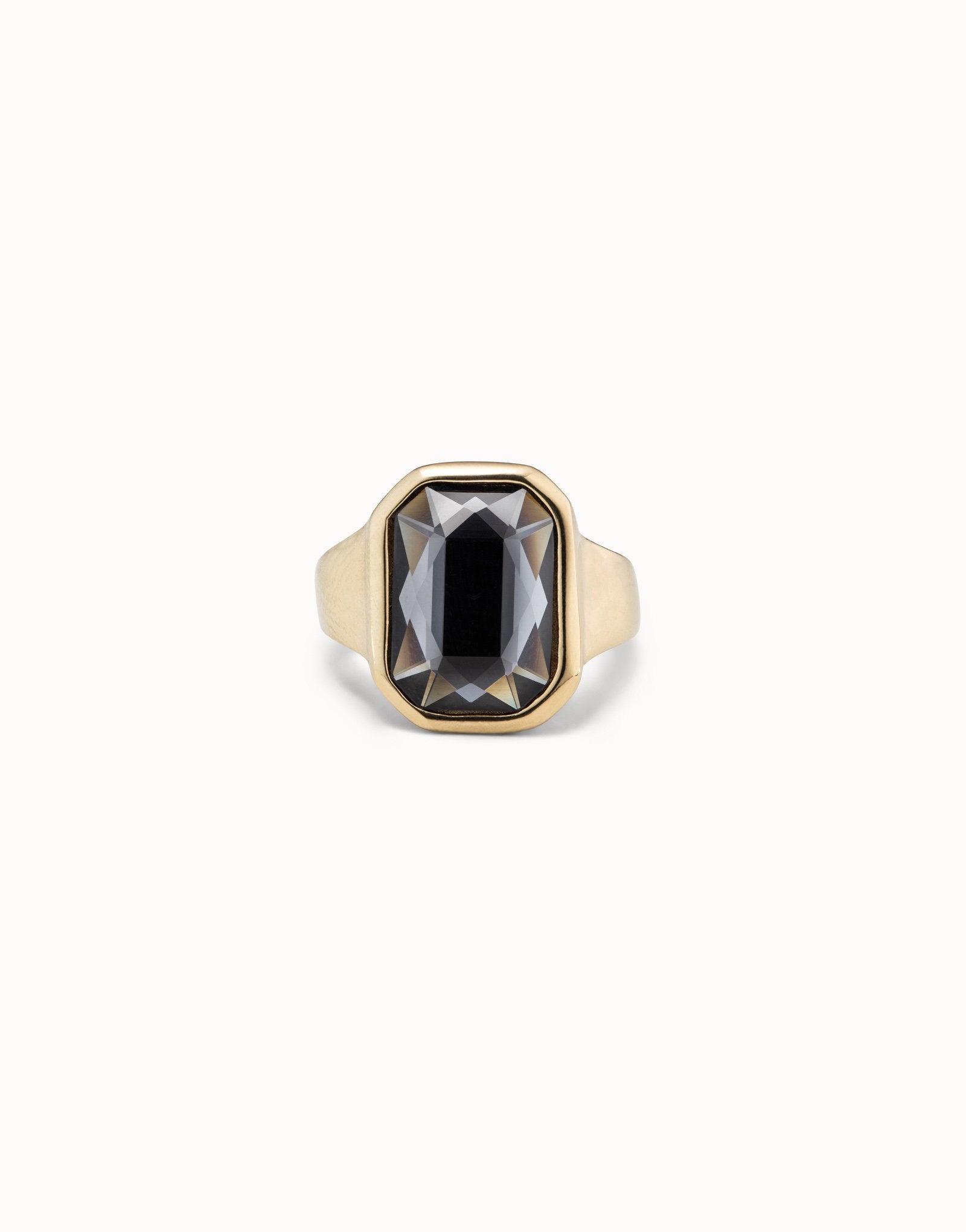 UNODE50 gold ring with dark gray crystal