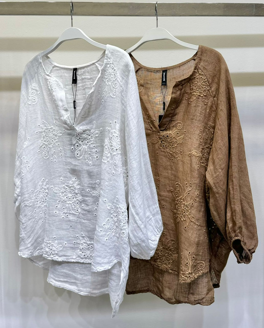 Sweet Embroidered Eyelet Linen Blouse