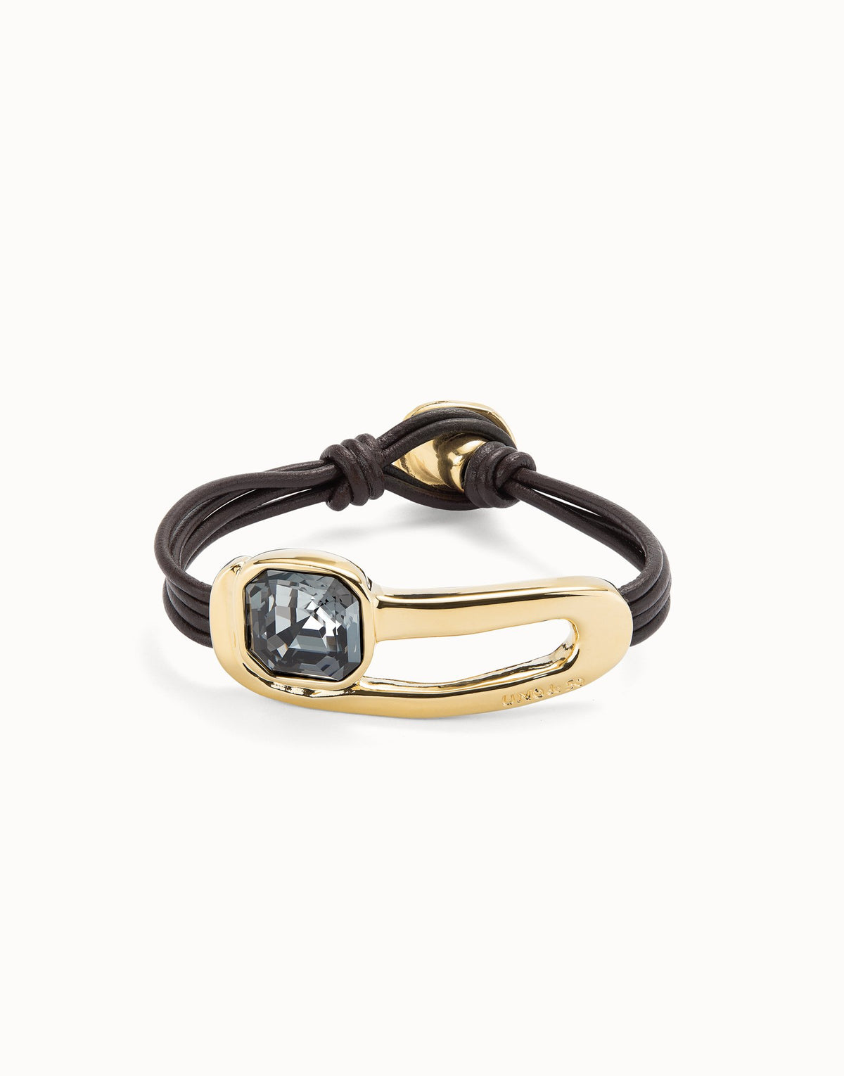 Unode50 Leather bracelet with a black crystal gold