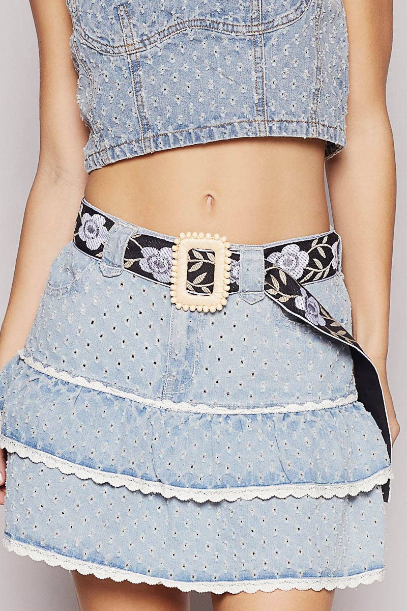 Pol Clothing - Floral print square buckle belt