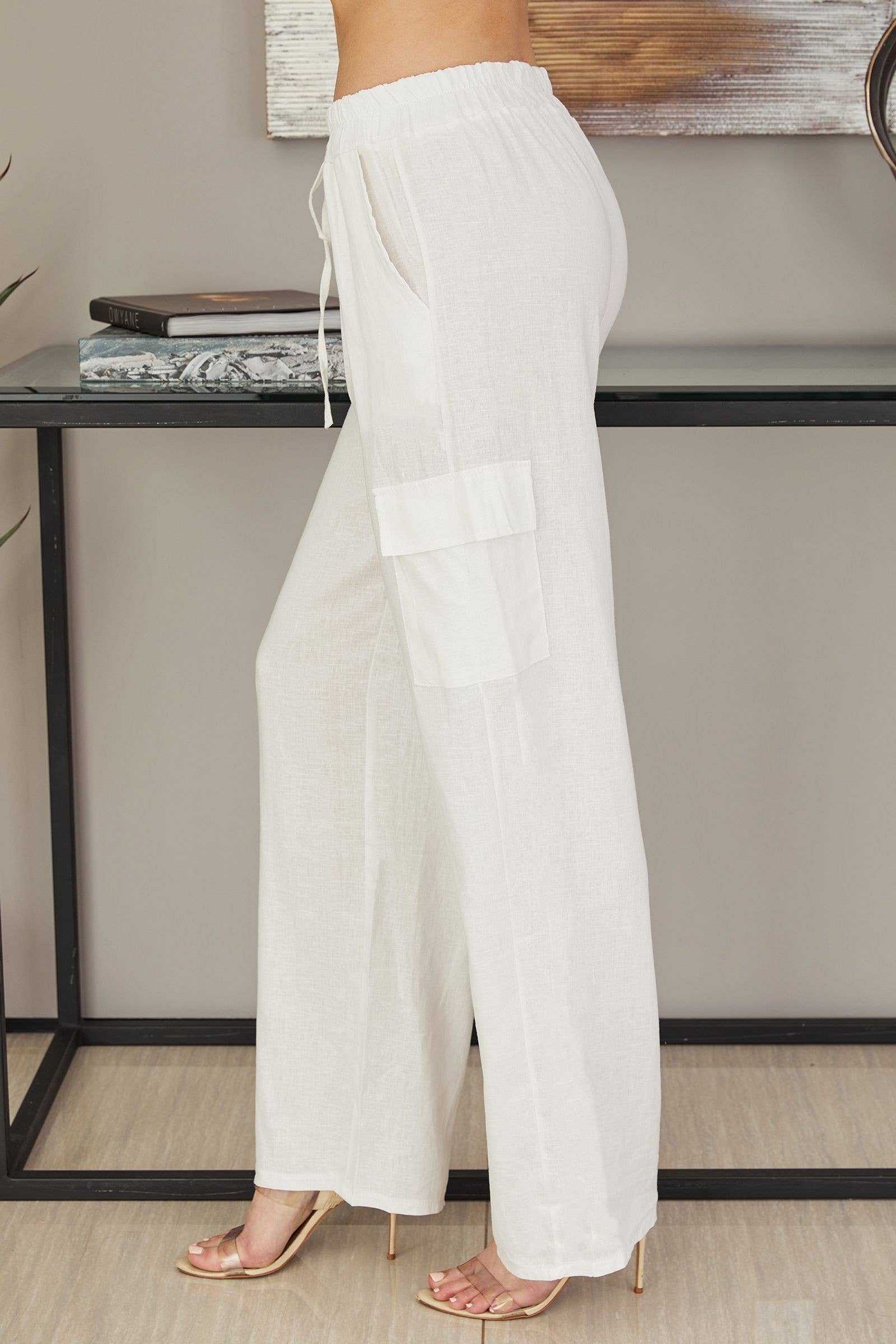 VENTI6 -LINEN PANTS WITH CARGO POCKET