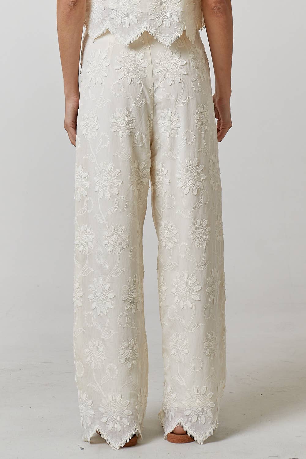 FLORAL EMBROIDERY WIDE LEG TROUSER PANTS