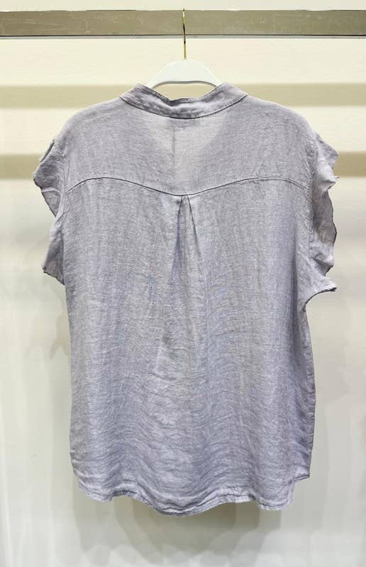 VENTI6 - SHORT SLEEVE CHEST POCKET BUTTON DOWN LINEN TOP (8093)