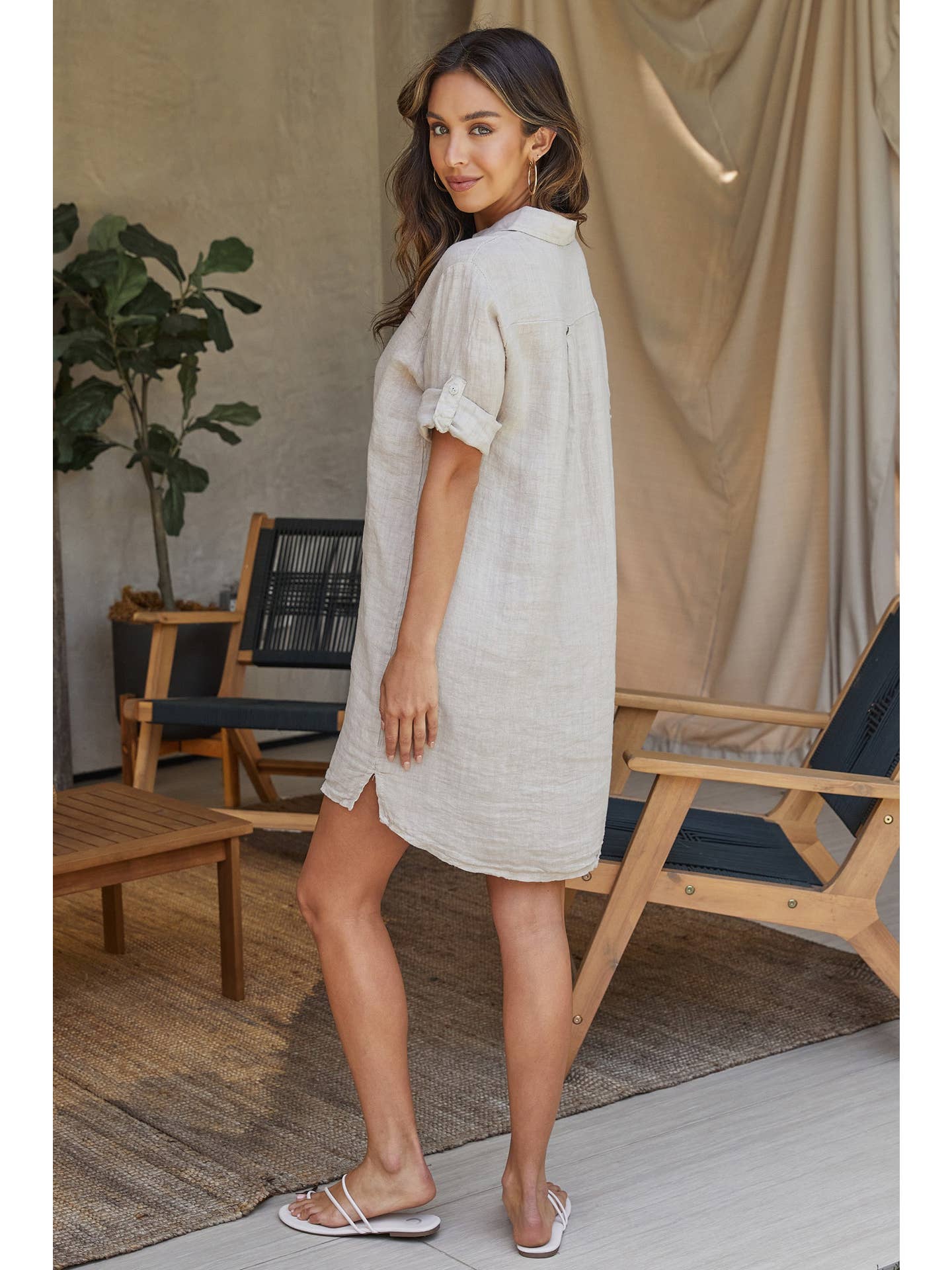 Linen Long Sleeve Button Down Dress