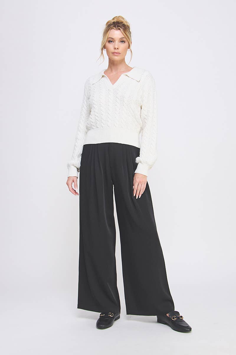 Allie Rose - Cable Knit Johnny Collar Pullover