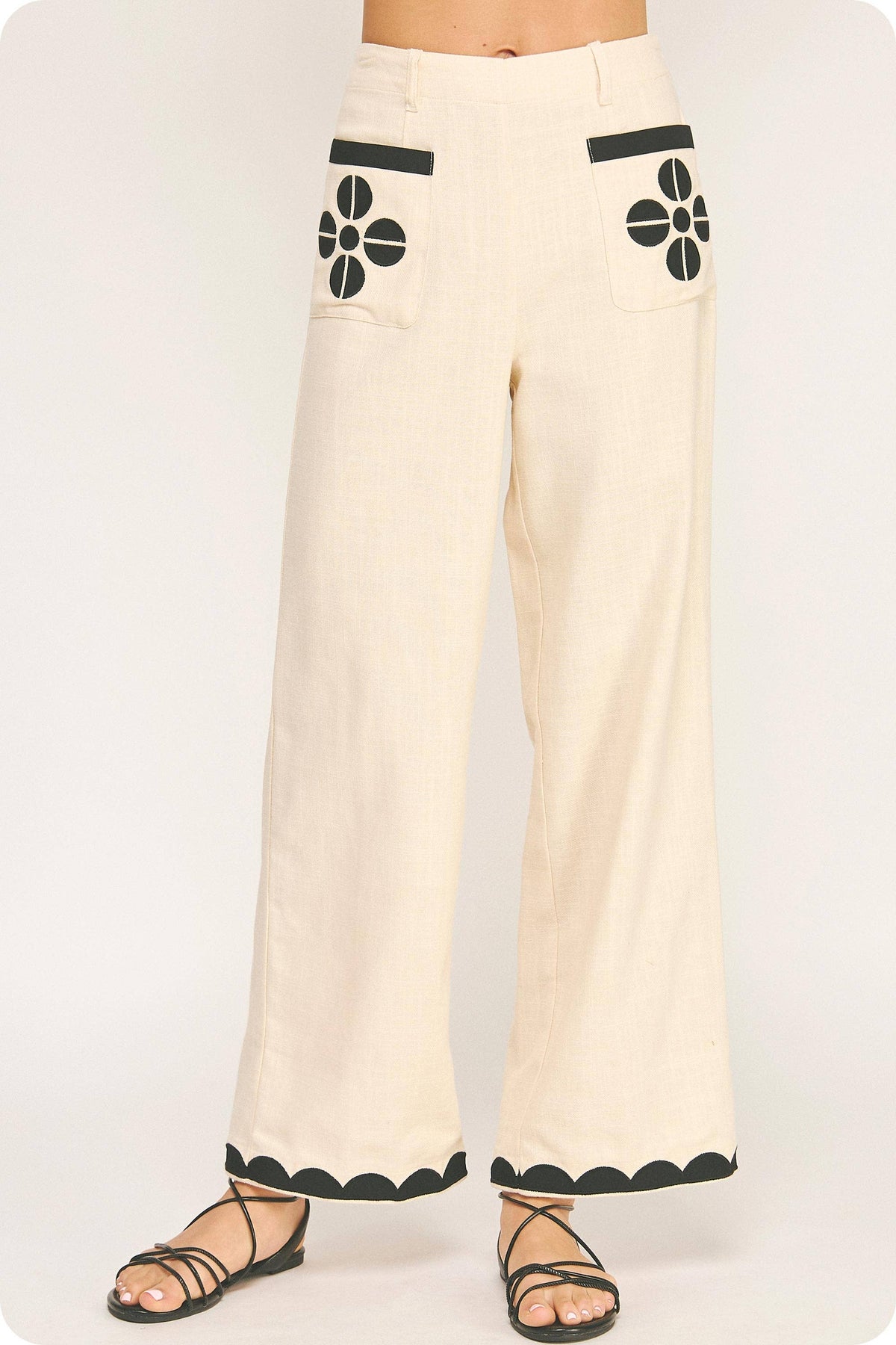 Contrast Embroidery Pants