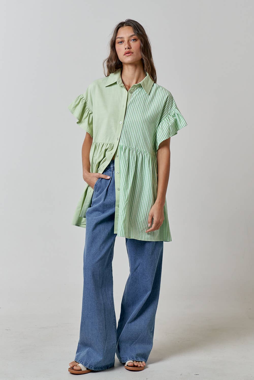 DENIM PALAZZO HIGH WAISTED LONG PANTS