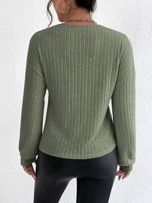 Solid V-Neck Cross Loose Long Sleeves Blouse