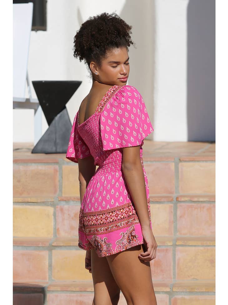 PINK V NECK TWIST FRONT CUT OUT ROMPER