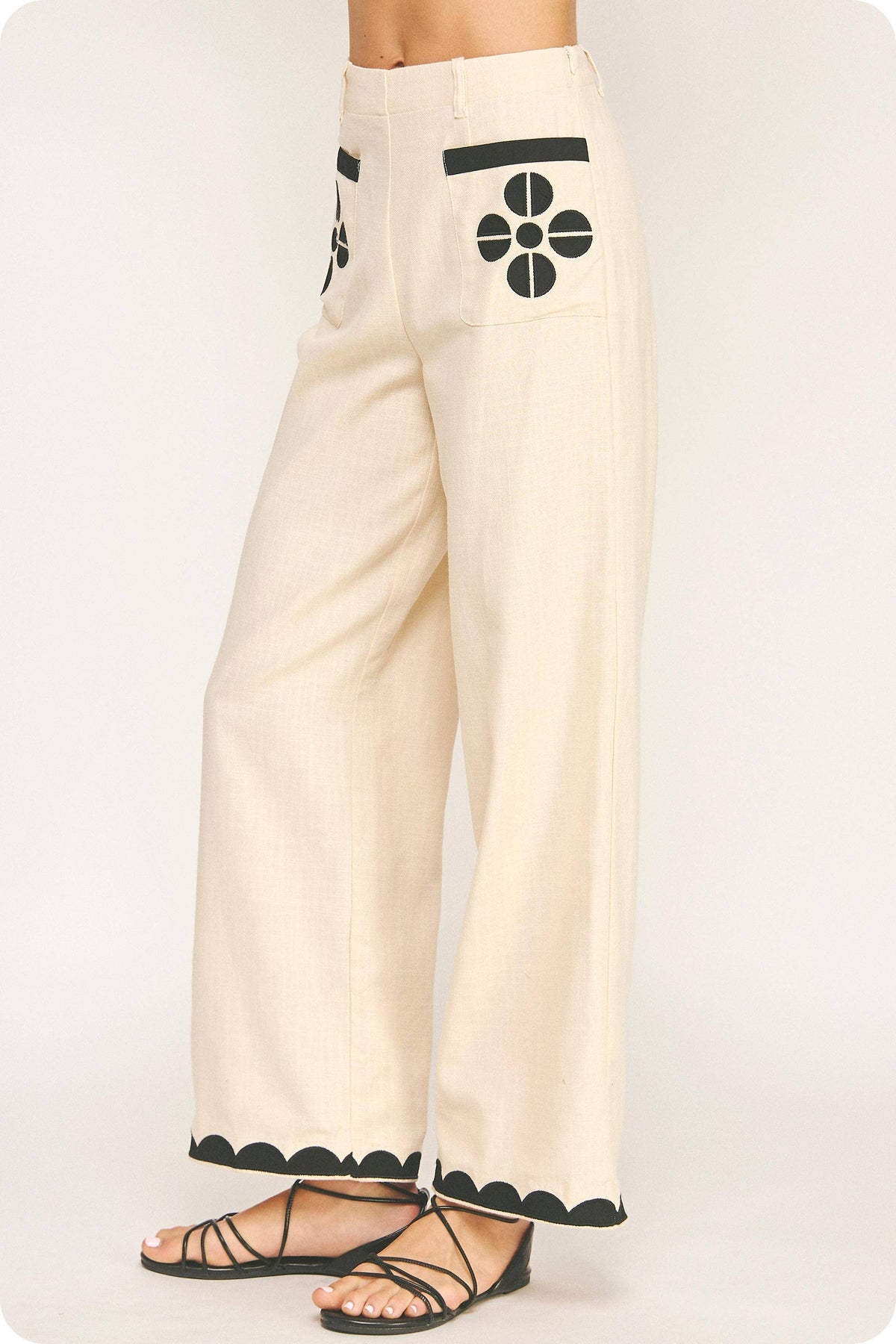 Contrast Embroidery Pants