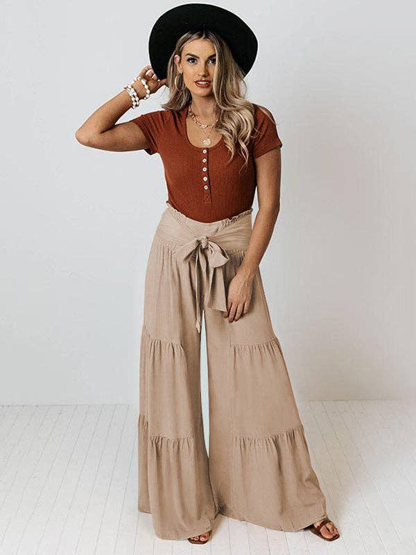 Boho High Waisted Solid Color Casual Wide Leg Pants