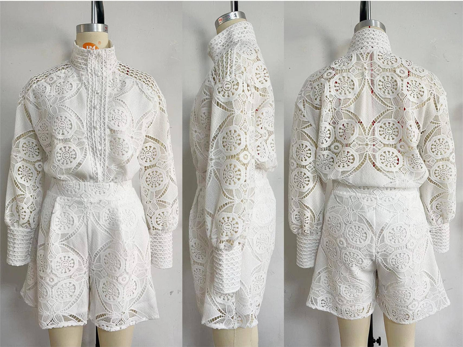 Full Lace Buttoned Blouse with Shorts 2pcs Set