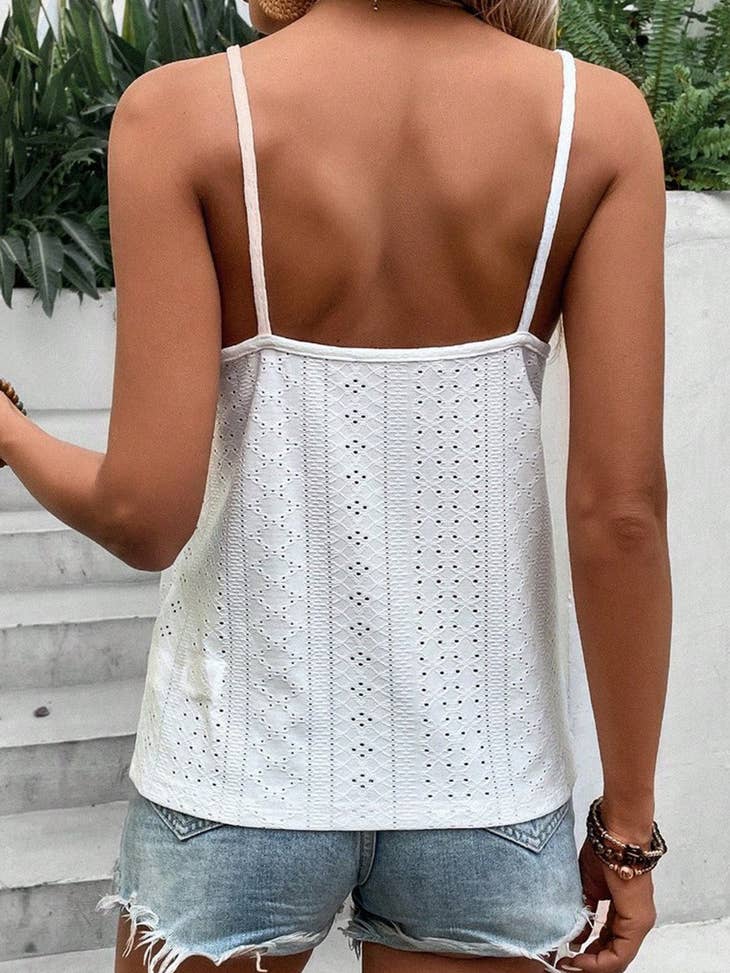 White Lace Eyelet Spaghetti Strap Tank Top - Blue Jeans and