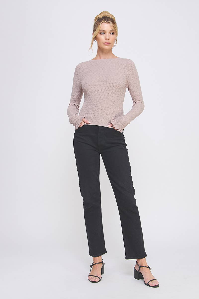 Allie Rose - Pointelle Knit Top with Ruffle Sleeve