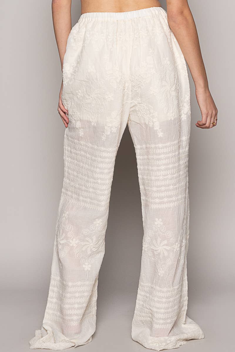 Elastic waistband straight crochet pants