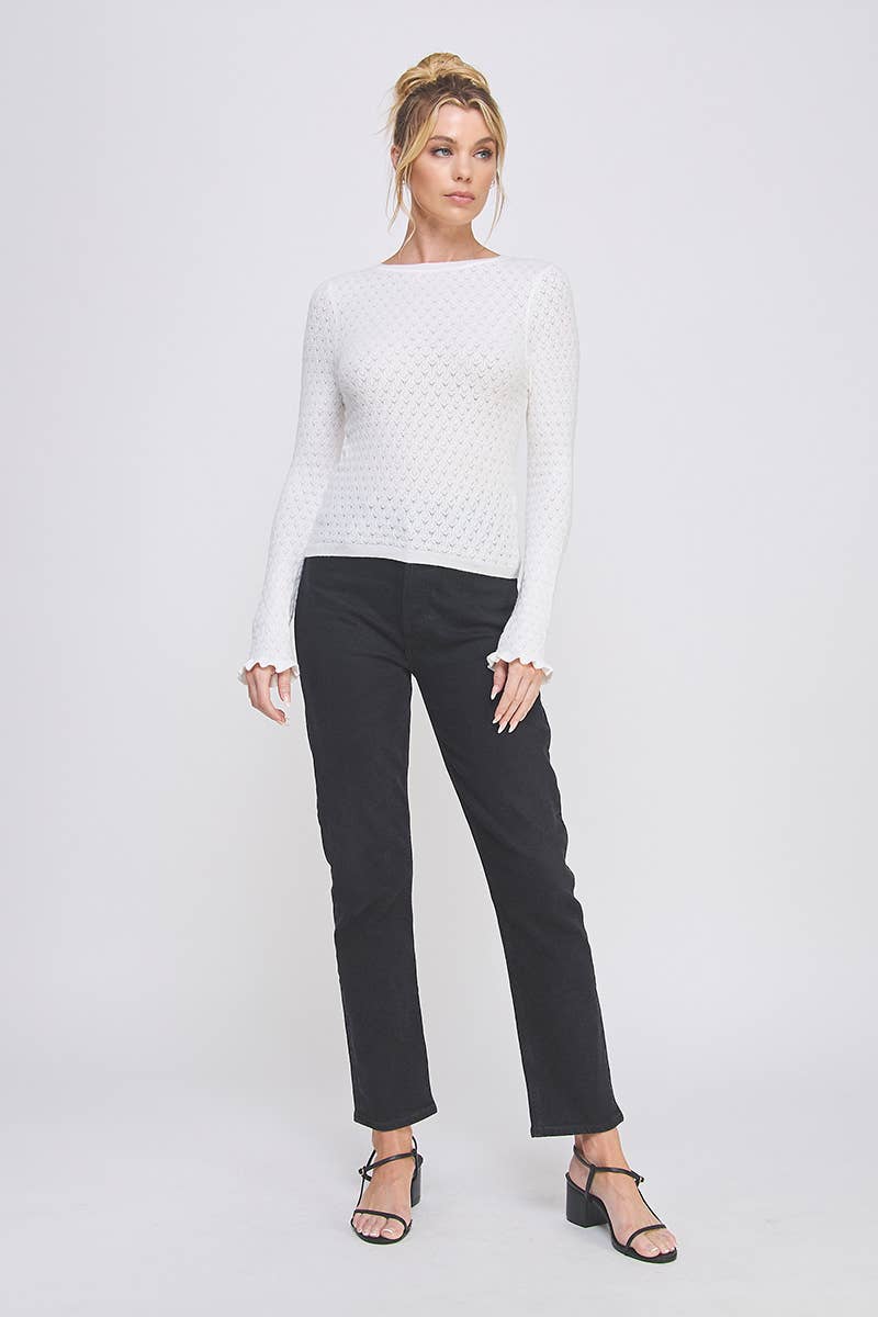 Allie Rose - Pointelle Knit Top with Ruffle Sleeve
