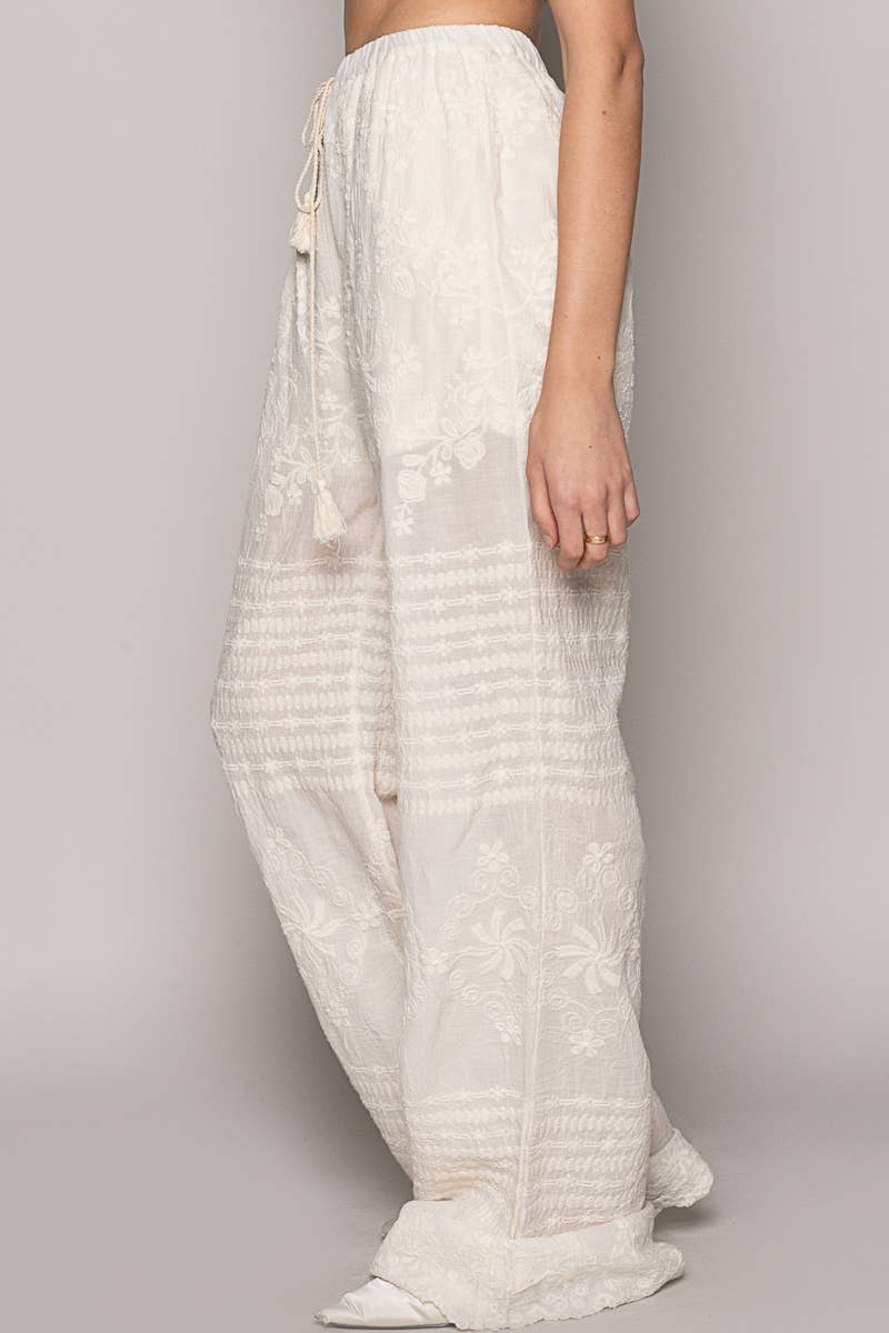 Elastic waistband straight crochet pants