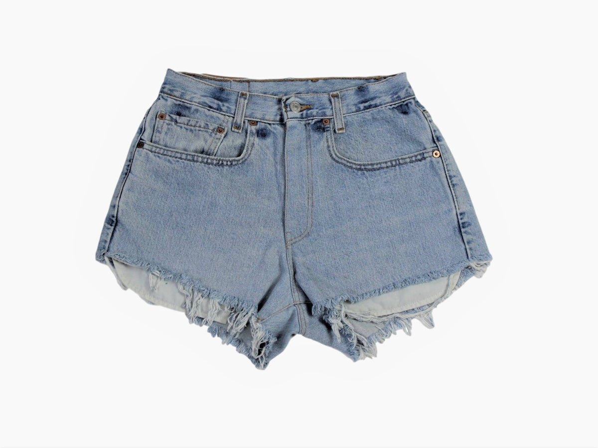 Sun&#39;s Out! - High-Rise Upcycled Denim Cutoff Shorts - Original