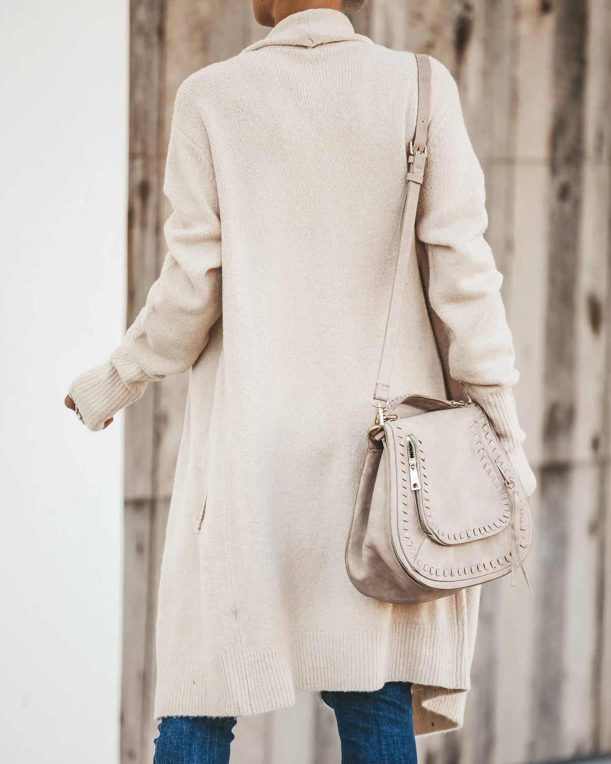 Large lapel unbuttoned solid color long cardigan coat